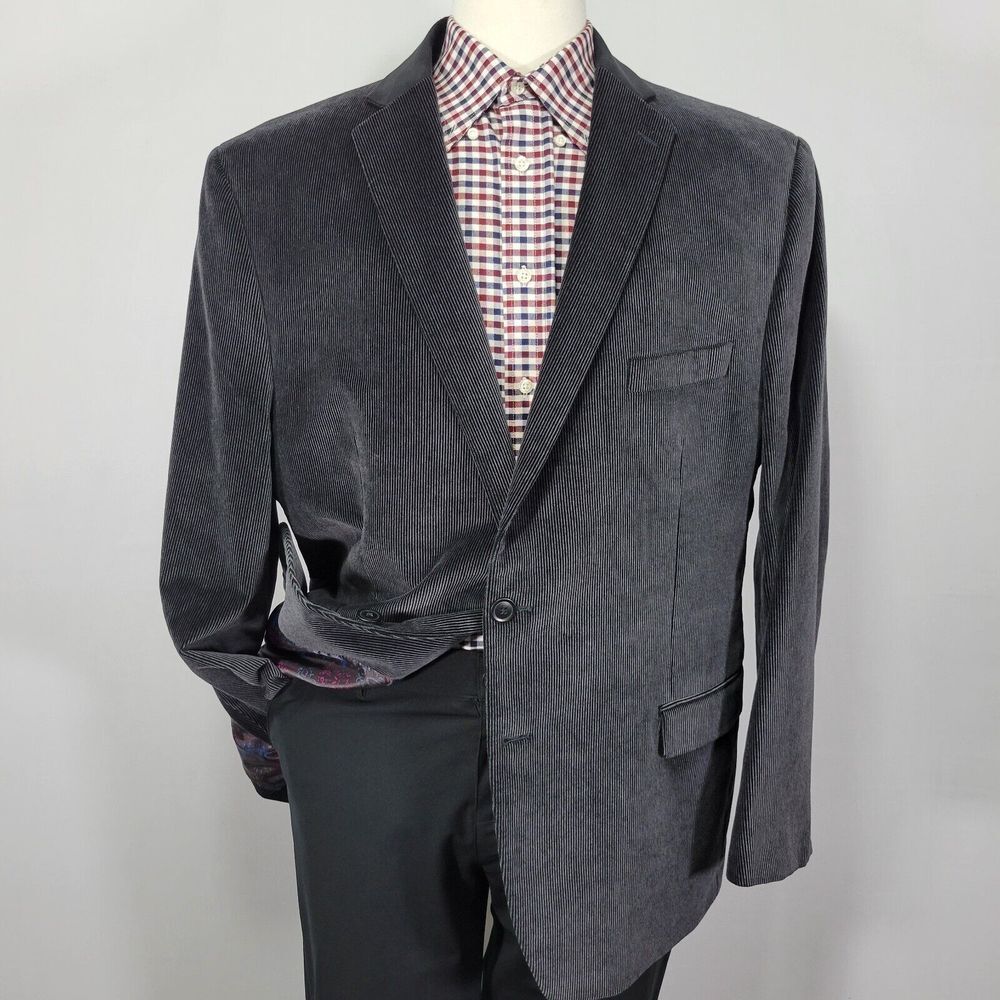 Van Heusen Studio Men's Sport Coat Blazer Two Button DK Gray Corduroy Cotton 48R